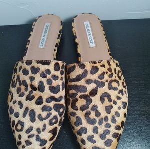 Chelsea and violet, real print cow hair ,leopar print slip on flats size 8 ,USED